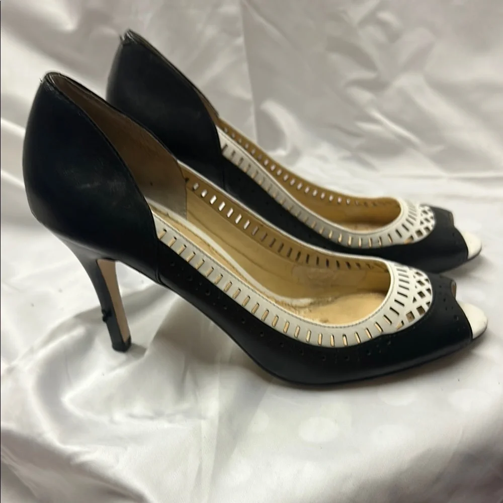 Ivanka Trump Black and White Peep-Toe Heels
